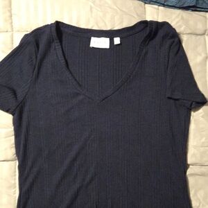 Cyrus Dark Blue V-Neck Short Sleeve Top